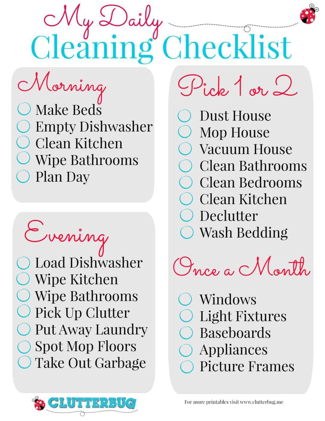 Household Cleaning Chart