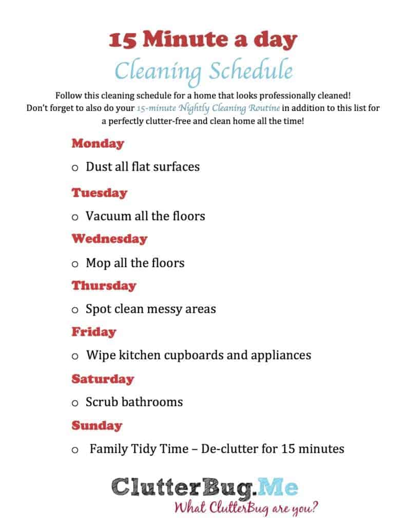 15 Minute a day Cleaning Schedule